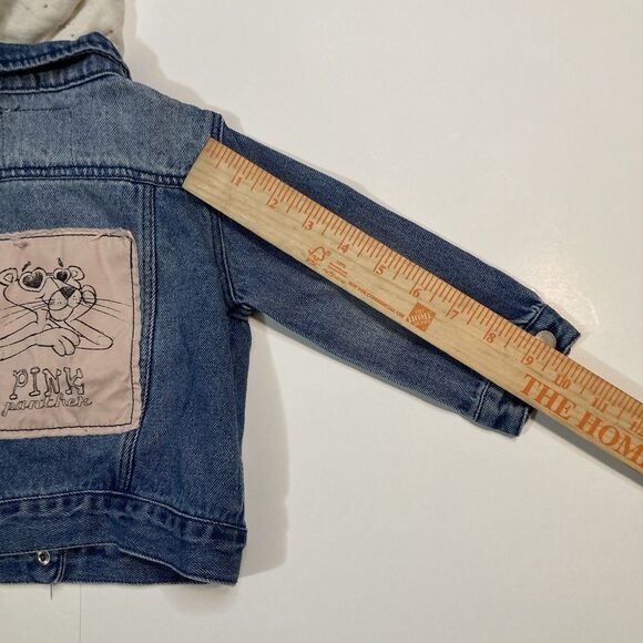 Vintage ZARA BABY GIRL x PINK PANTHER Terry Hood Denim Jacket 9-12m - Picture 9 of 16